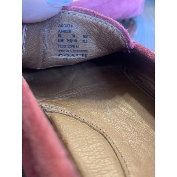 Coach Red 9.5 B Amber Suede Leather Loafer Driving Boat Moccasin Shoes Slip On - Picture 11 of 11